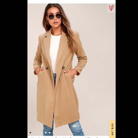 Lulus Jackets & Blazers - Harriet Long Double-Breasted Tan Coat